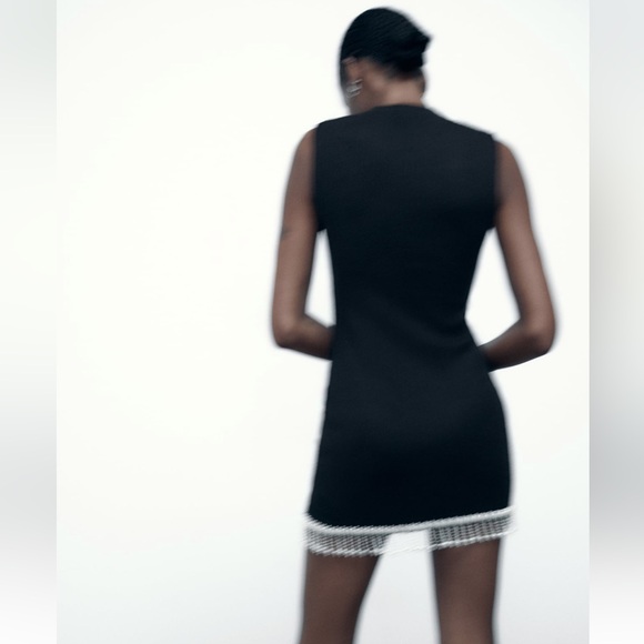 Zara SOFT DRESS WITH PEARLS. Black. Size M. New with Tags. - Picture 3 of 9